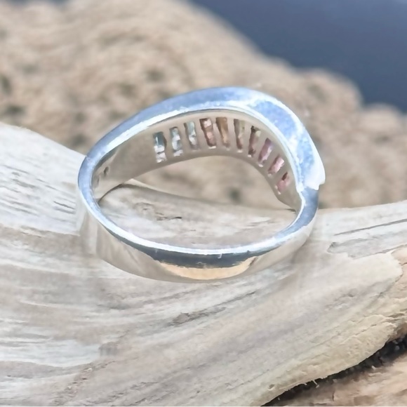 Sterling Silver multi color, flat band with front asymmetrical wave - Picture 6 of 6